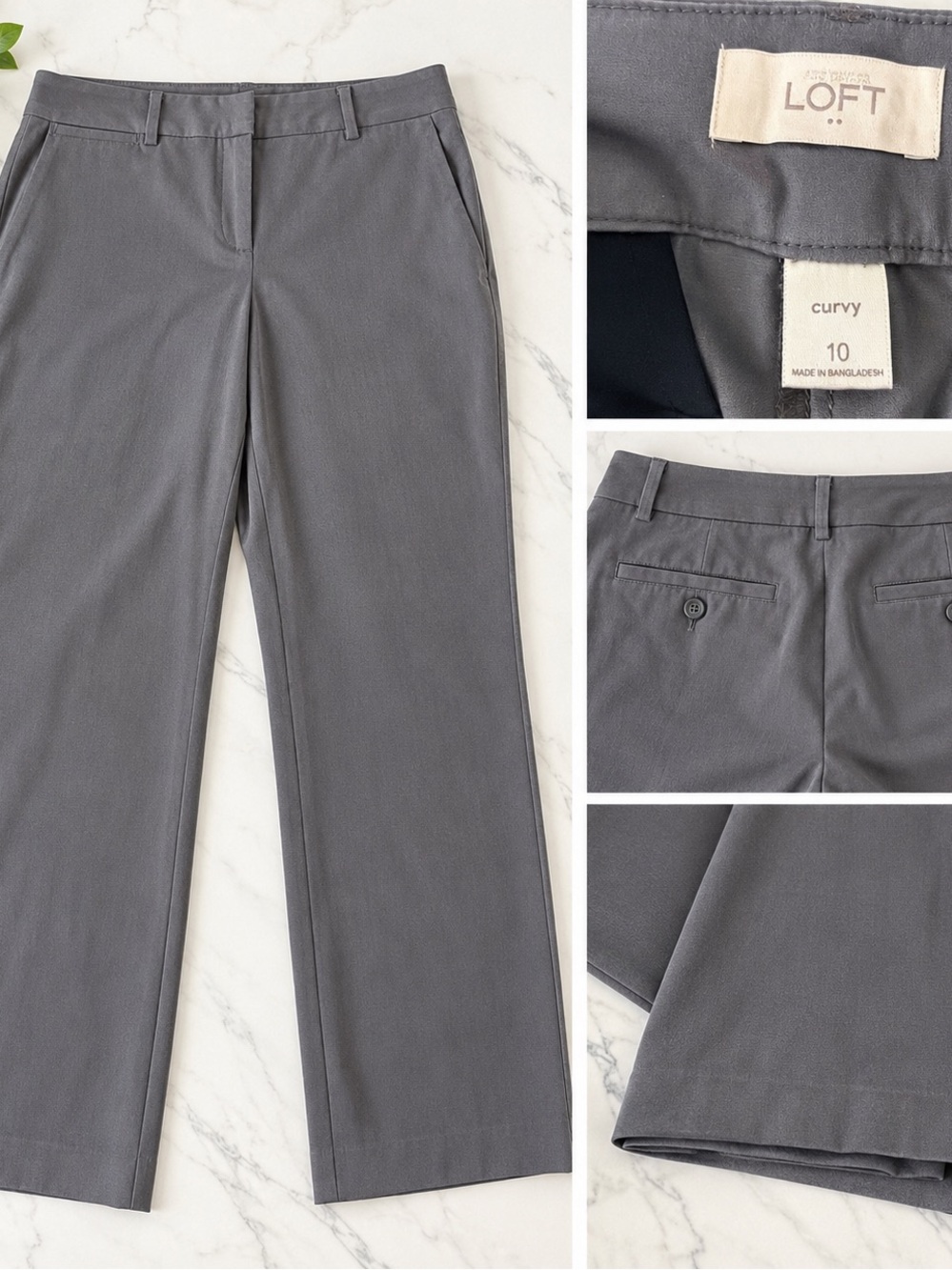 LOFT Curvy Straight-Leg Trousers in Gray